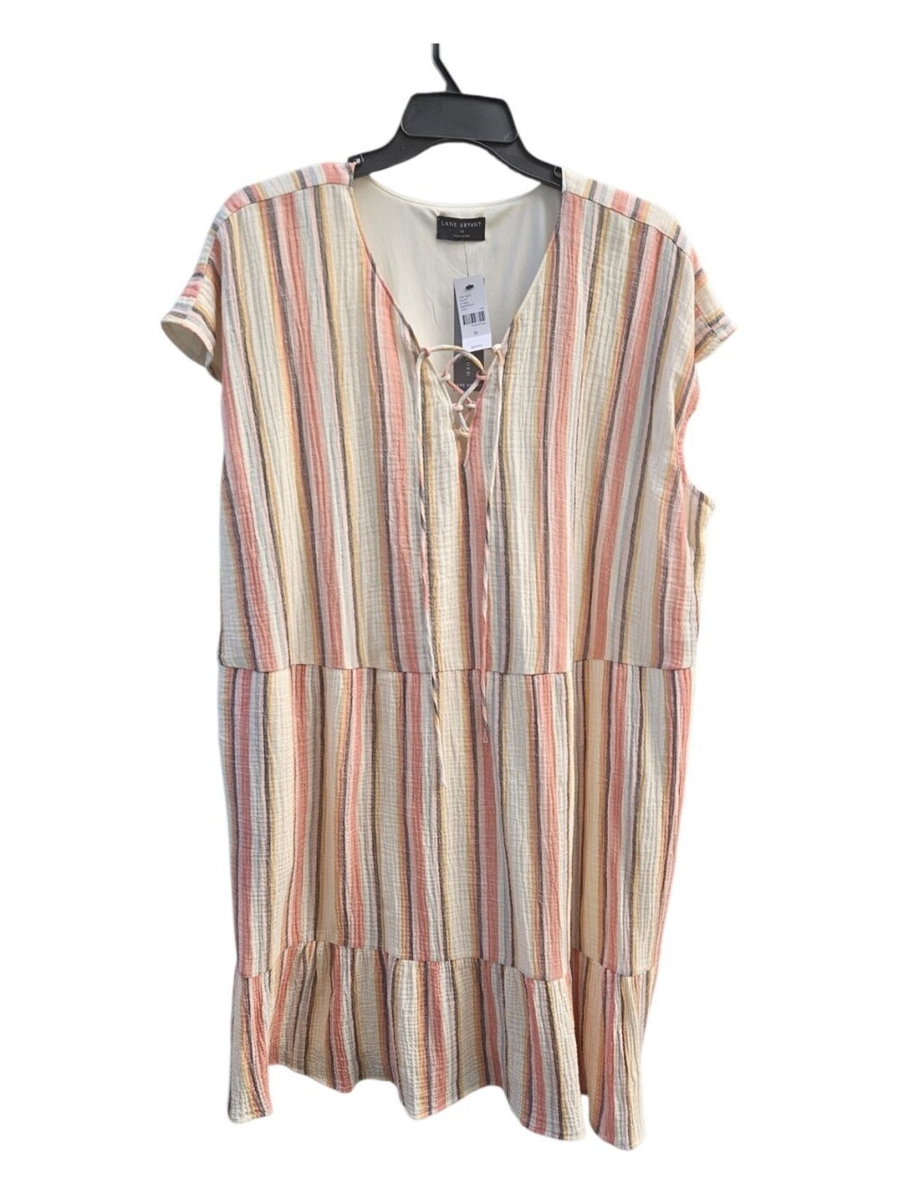 Lane Bryant Plus Size Dolman Sleeve Striped Swing Dress Lace-Up Detail Size 22